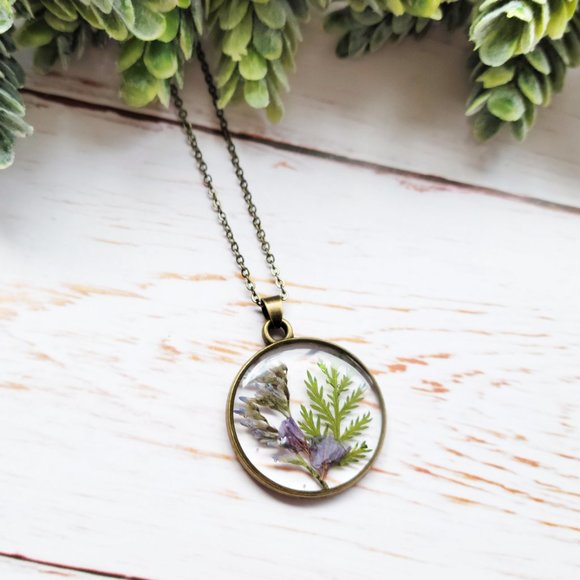 Lovely Lotus Jewelry - !!!SOLD!!! Pressed Purple Flower Pendant Necklace